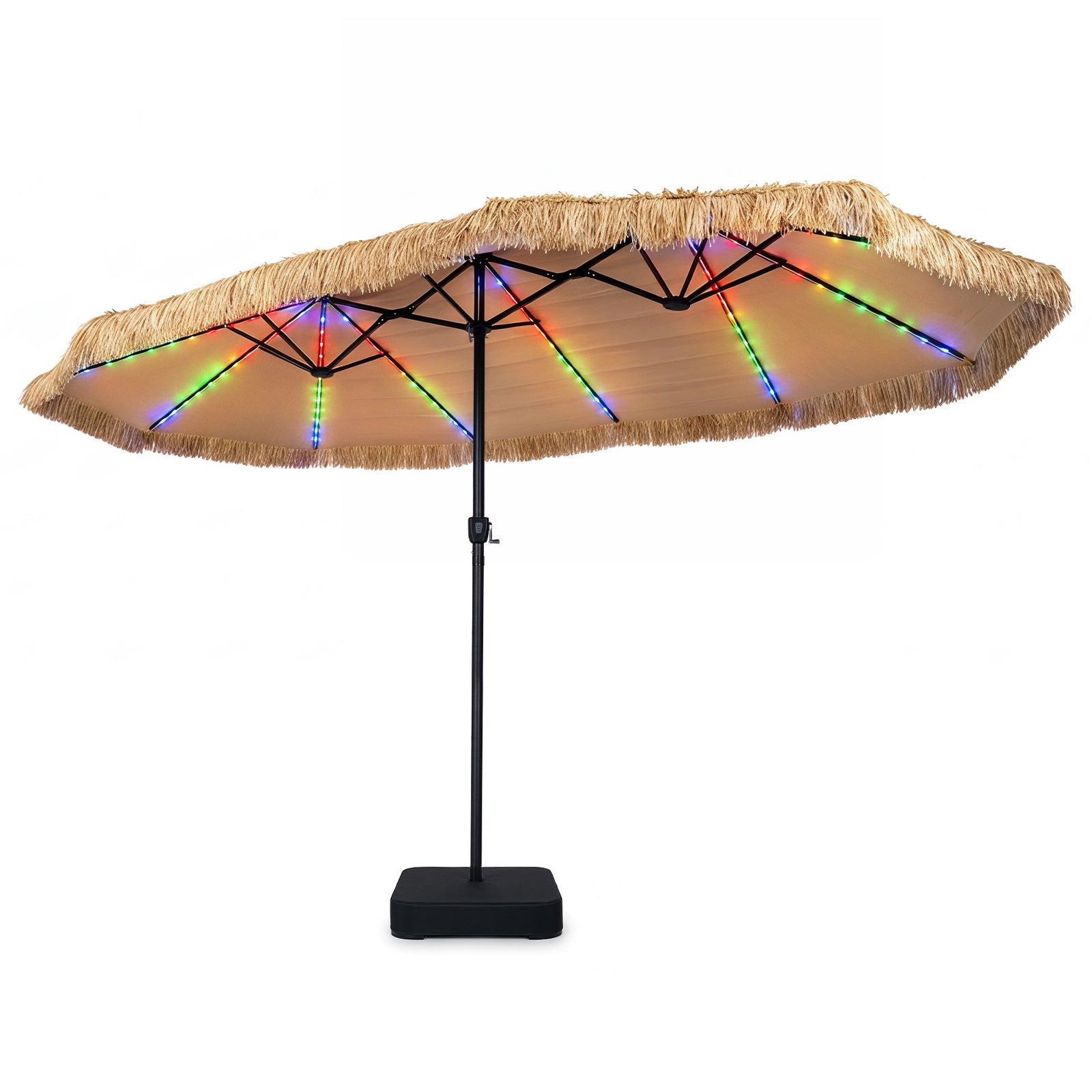 Costway 450 cm Hawaii parasol met LED & Parasolstandaard Stroparasol met Slinger & 12 Metalen Spaken