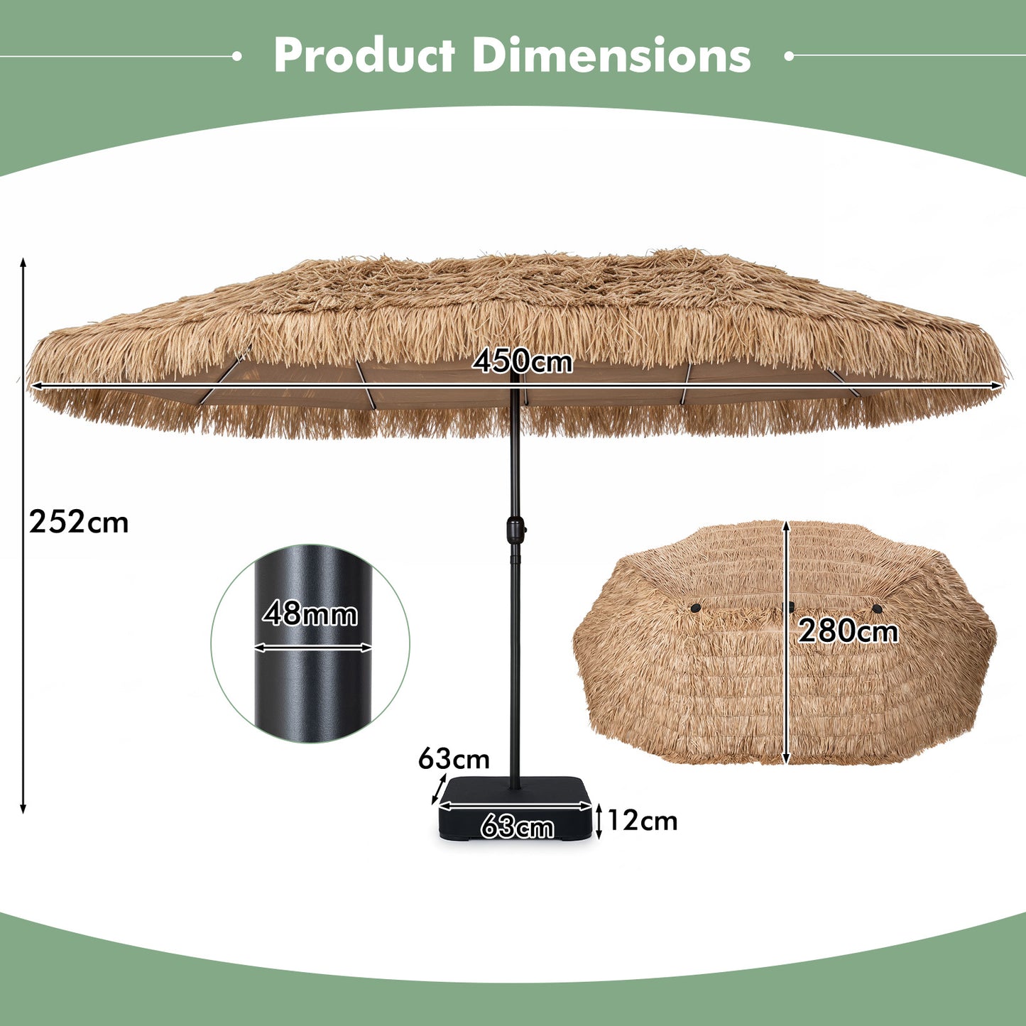 Costway 450 cm Hawaii parasol met LED & Parasolstandaard Stroparasol met Slinger & 12 Metalen Spaken