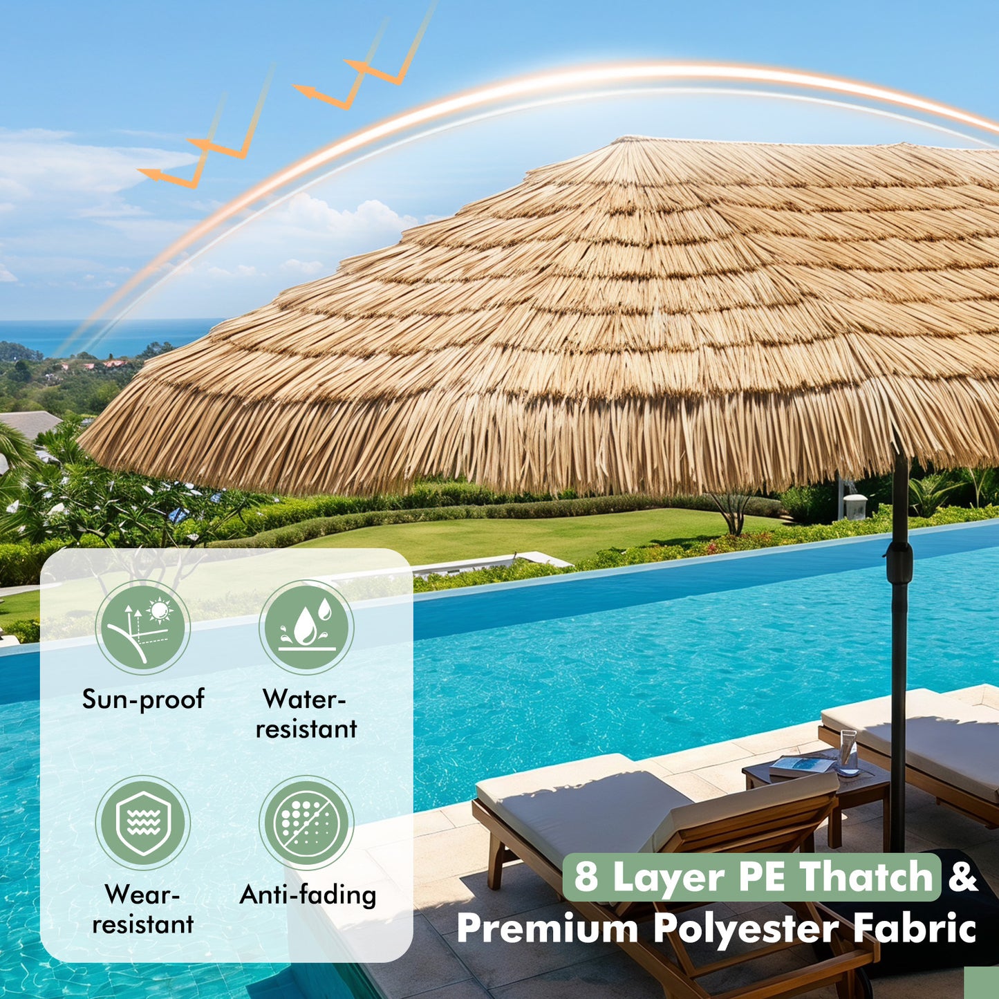 Costway 450 cm Hawaii parasol met LED & Parasolstandaard Stroparasol met Slinger & 12 Metalen Spaken