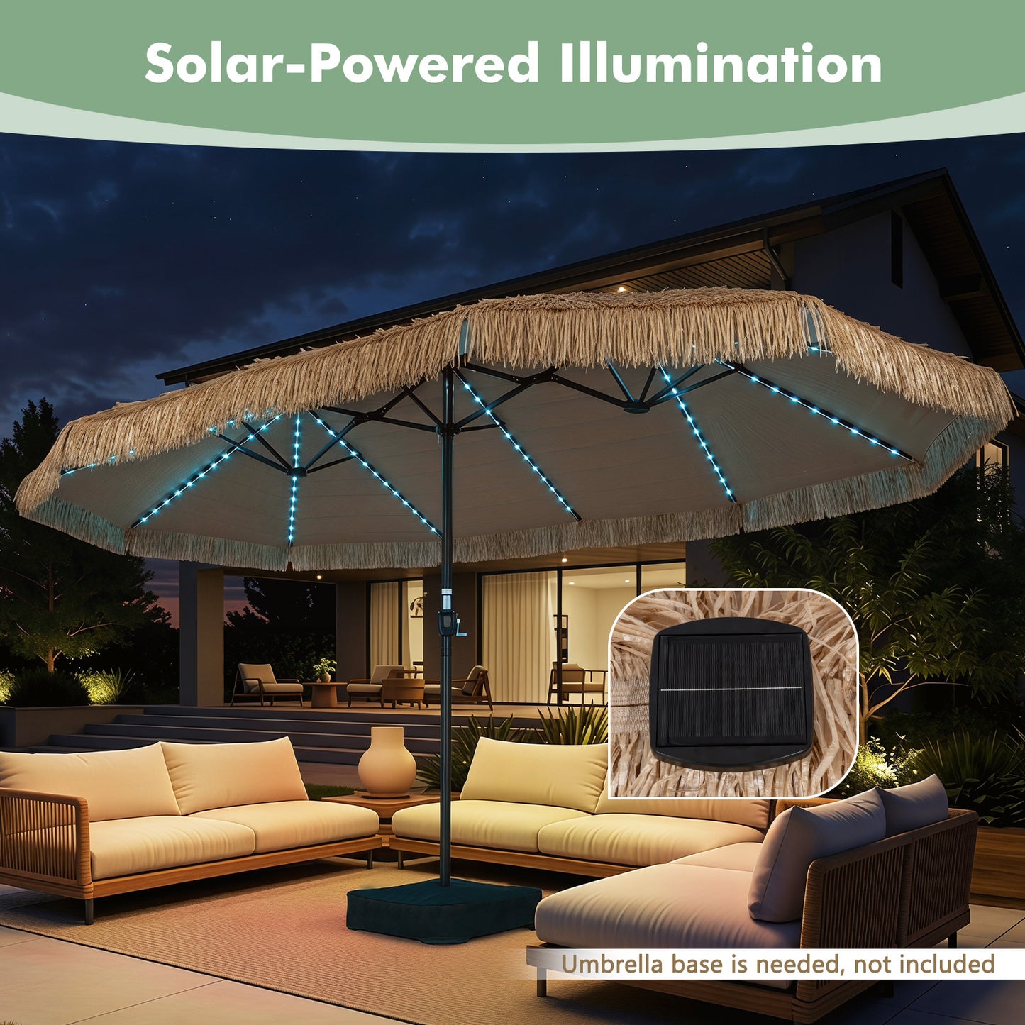 Costway 450 cm Hawaii parasol met LED & Parasolstandaard Stroparasol met Slinger & 12 Metalen Spaken