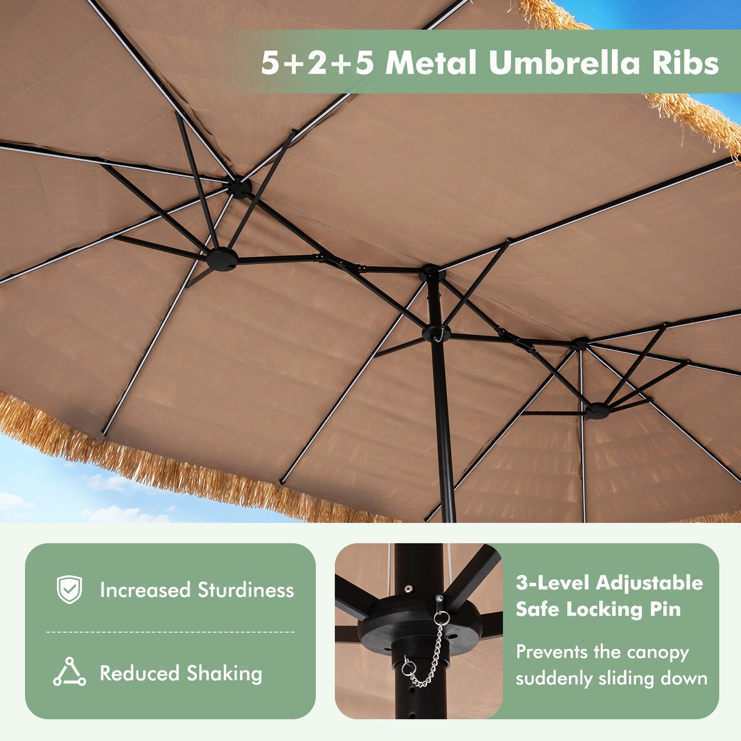 Costway 450 cm Hawaii parasol met LED & Parasolstandaard Stroparasol met Slinger & 12 Metalen Spaken