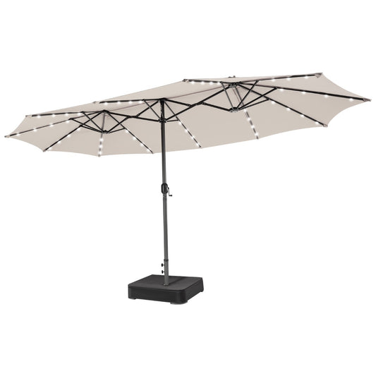 Costway 470 x 280 cm Dubbele Tuinparasol met 48 LED's op Zonne-Energie Extra Grote Parasol Dubbele Parasol met Zelfopladend Zonnepaneel Beige