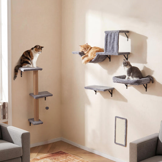 Costway 5 in 1 Klimwand Katten Wand Elementen Kattenmeubelen Kattenbrug Sisal Krabpalen Krabplank Kattentrap Kattenwand voor Huiskatten