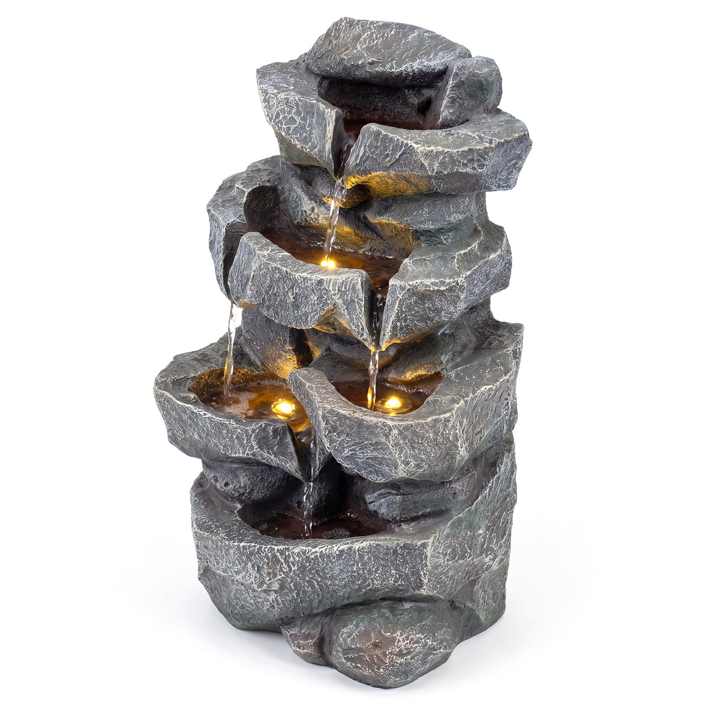 Costway 5-traps Binnenfontein met Verlichting Decoratieve Waterfontein van Kunsthars Zen-waterval met Watercirculatie