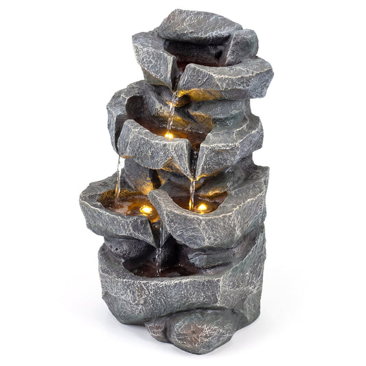 Costway 5-traps Binnenfontein met Verlichting Decoratieve Waterfontein van Kunsthars Zen-waterval met Watercirculatie