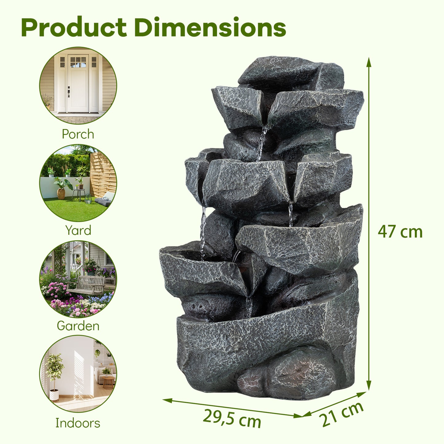 Costway 5-traps Binnenfontein met Verlichting Decoratieve Waterfontein van Kunsthars Zen-waterval met Watercirculatie