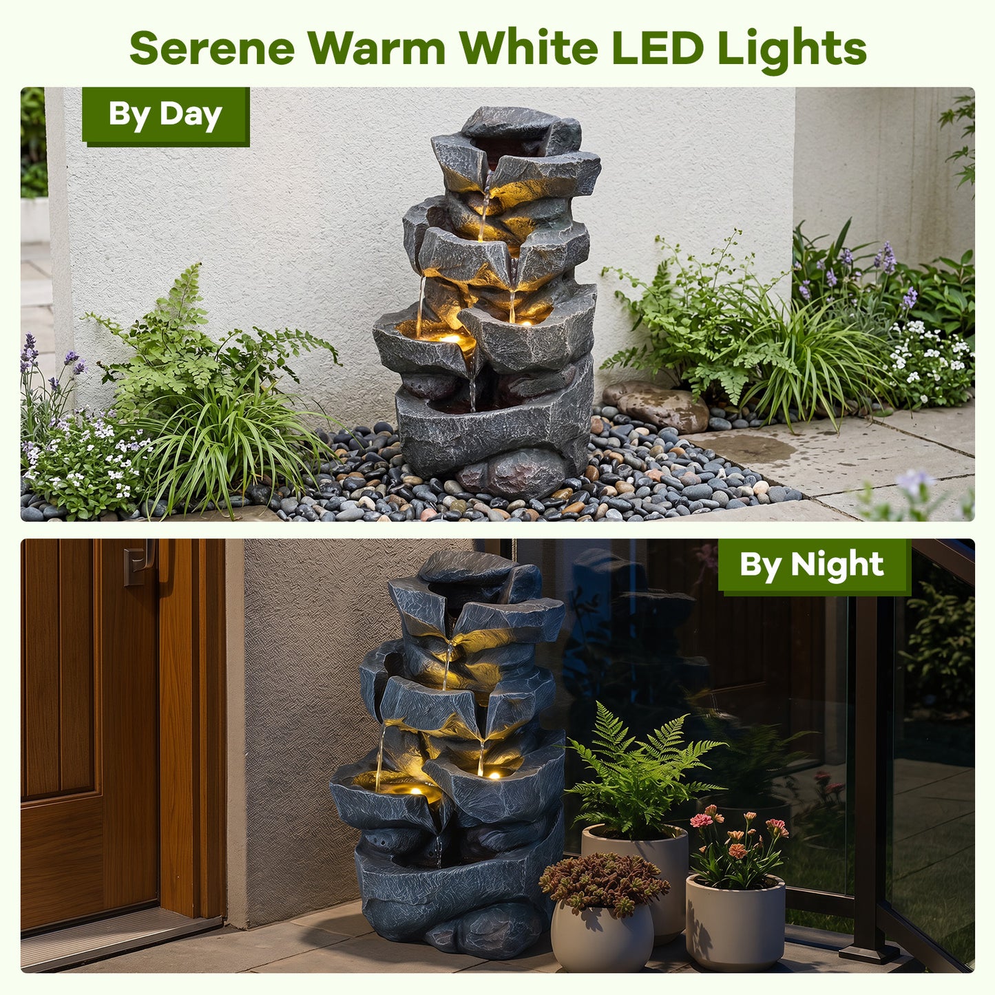 Costway 5-traps Binnenfontein met Verlichting Decoratieve Waterfontein van Kunsthars Zen-waterval met Watercirculatie