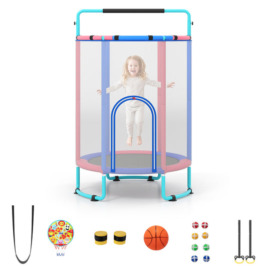 Costway 6-in-1 Kindertrampoline met Veiligheidsnet en Thermisch Verzinkt Metalen Frame 140 x 140 x 214 cm Blauw