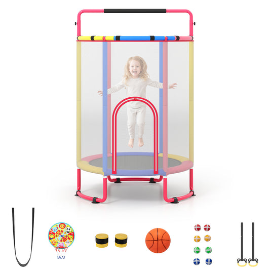Costway 6-in-1 Kindertrampoline met Veiligheidsnet en Thermisch Verzinkt Metalen Frame 140 x 140 x 214 cm Multicolor