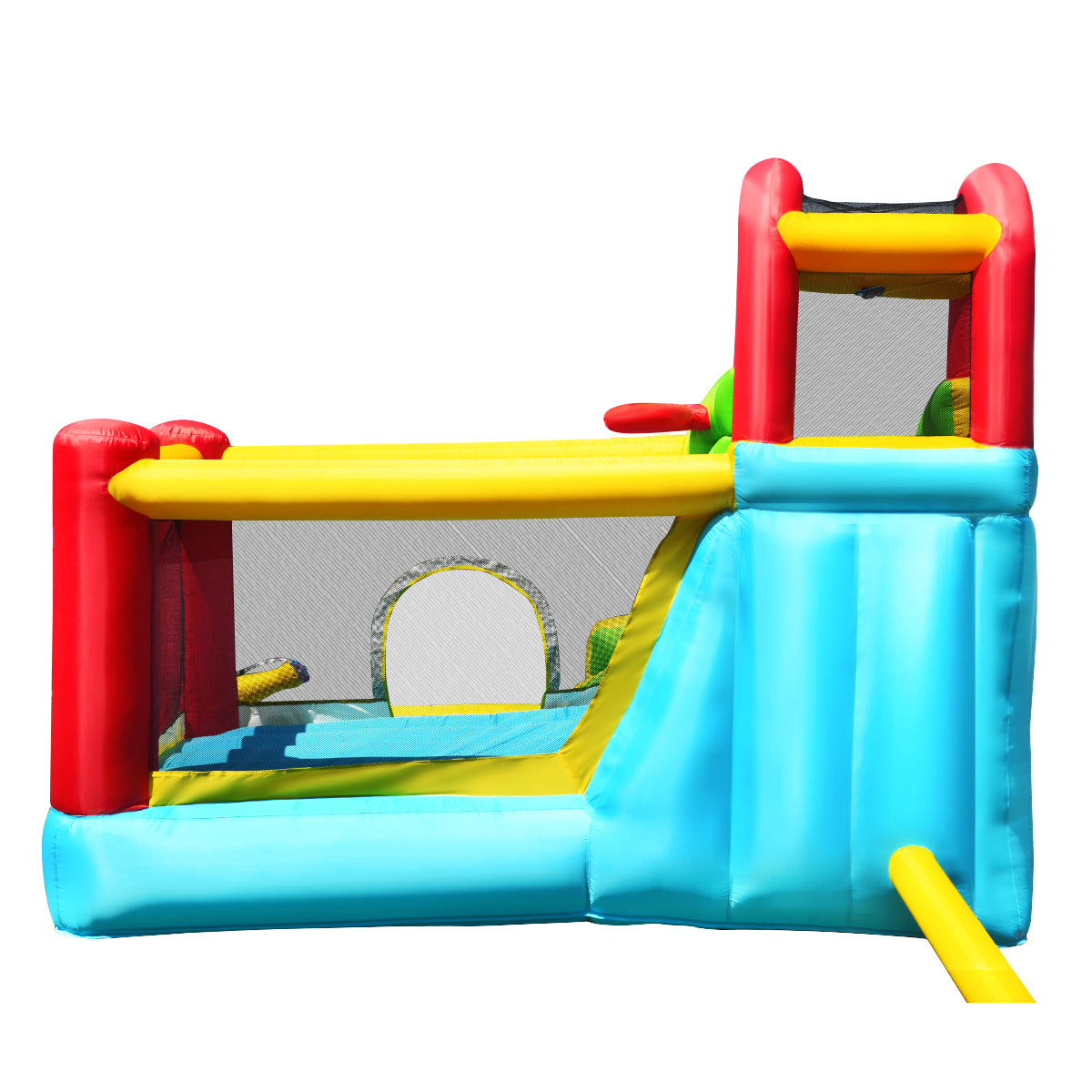 Costway 6 in 1 Springkasteel met Gebogen Glijbaan Springkasteel met Klimwand Zwembad Waterkanon Basketbalhoepel Draagvermogen 135kg