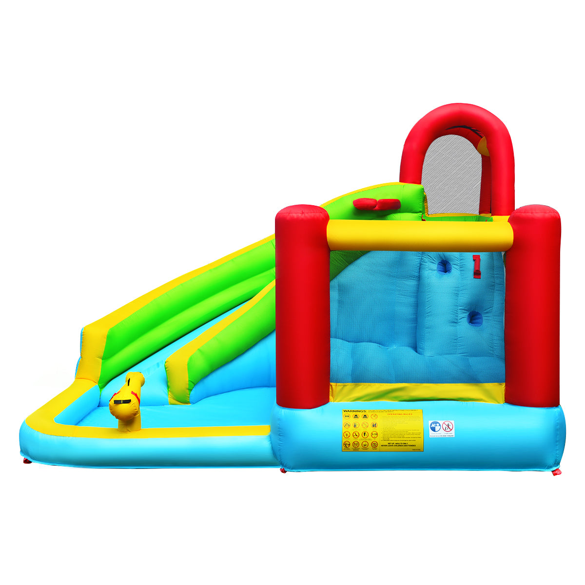 Costway 6 in 1 Springkasteel met Gebogen Glijbaan Springkasteel met Klimwand Zwembad Waterkanon Basketbalhoepel Draagvermogen 135kg