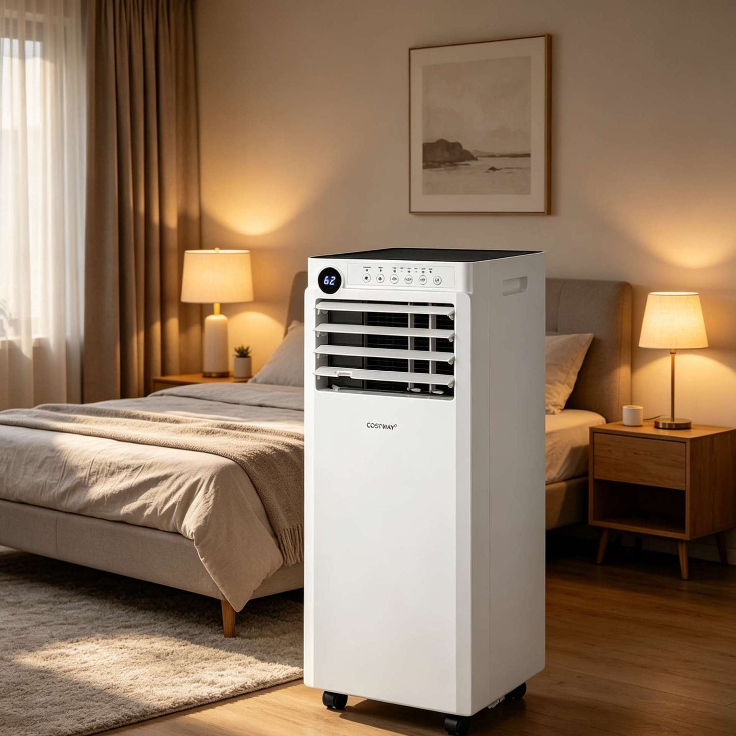 Costway 7000BTU Mobiele Airconditioner 4-in-1 Draagbare Luchtkoeler met Luchtontvochtiger Ventilator Slaapstand