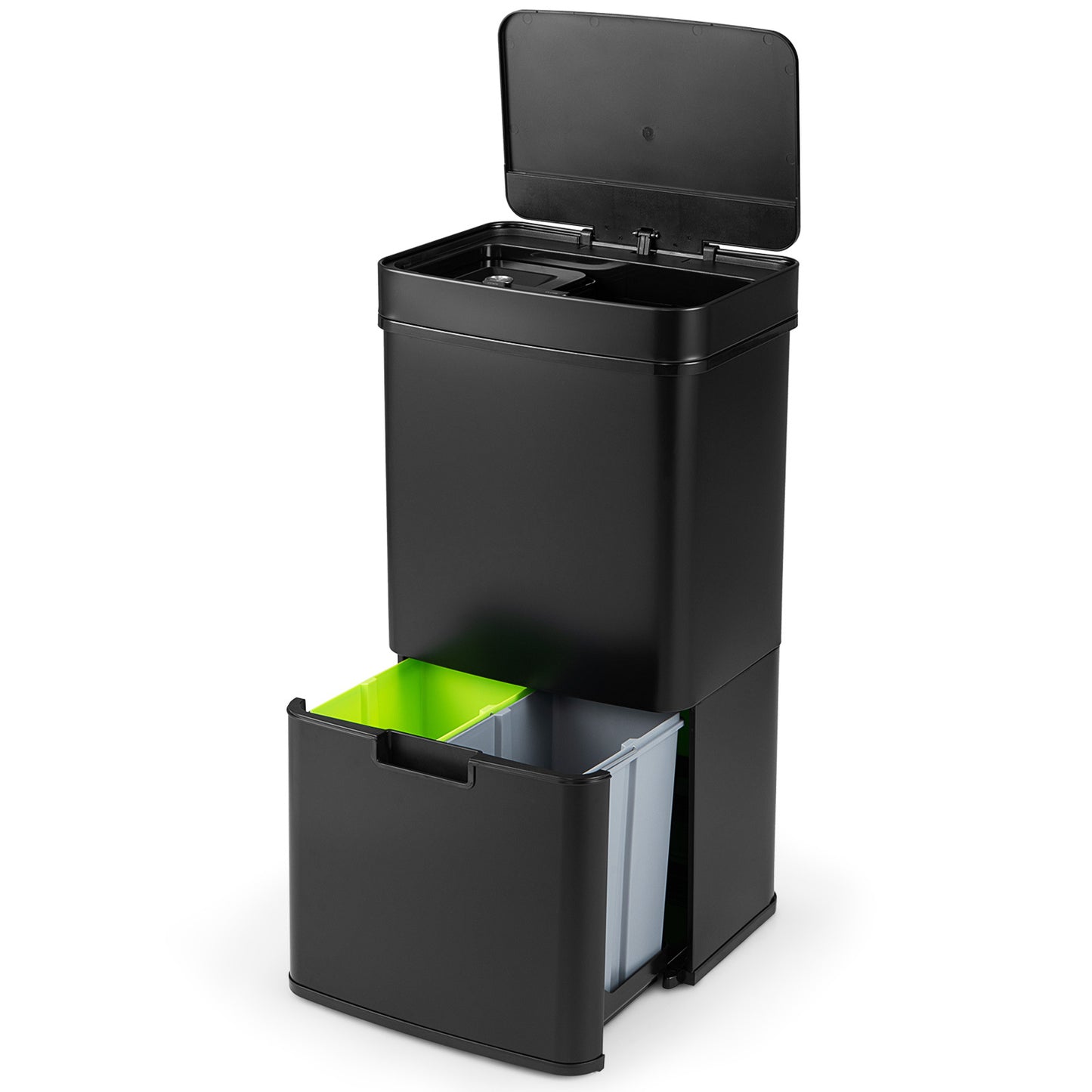 Costway 72 L Vuilnisemmer 4 Vakken Elektrische Afvalemmer met Sensor 2 x 11 L + 3,5 L + 46,5 L Keukenafvalemmer Zwart