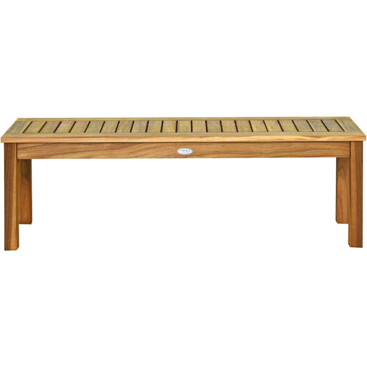 Costway Acaciahout Buiten Tuinbank Zonder Rugleuning Houten Bank  met Latten Zitting voor Eetkamer Ingang Zwembad Tuin Natuurlijke Teak Kleur
