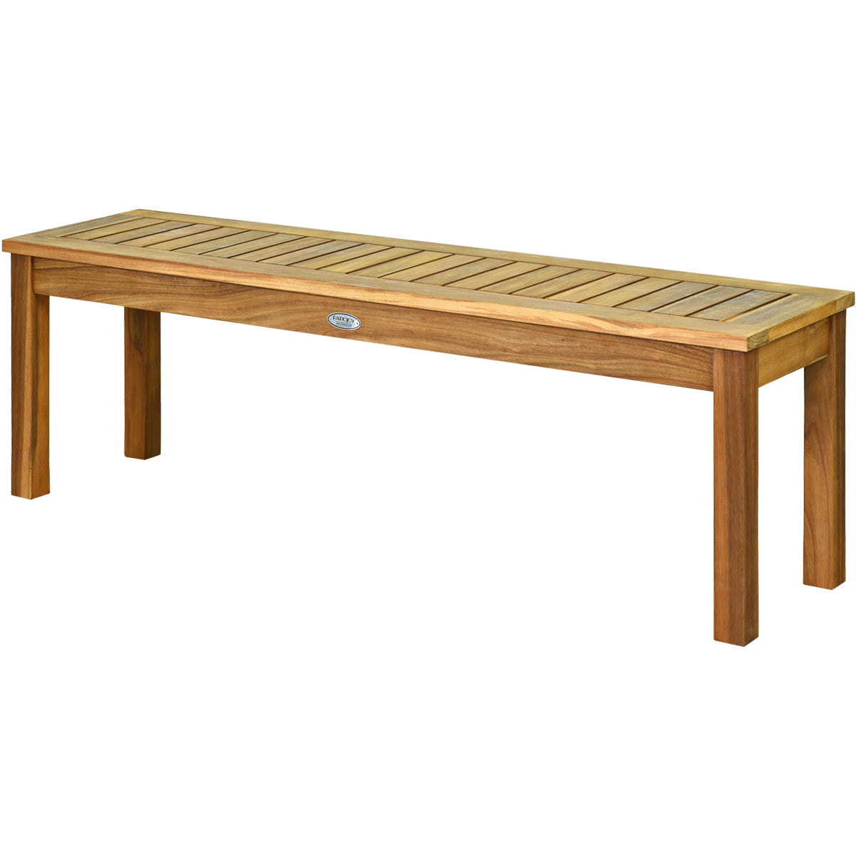 Costway Acaciahout Buiten Tuinbank Zonder Rugleuning Houten Bank  met Latten Zitting voor Eetkamer Ingang Zwembad Tuin Natuurlijke Teak Kleur