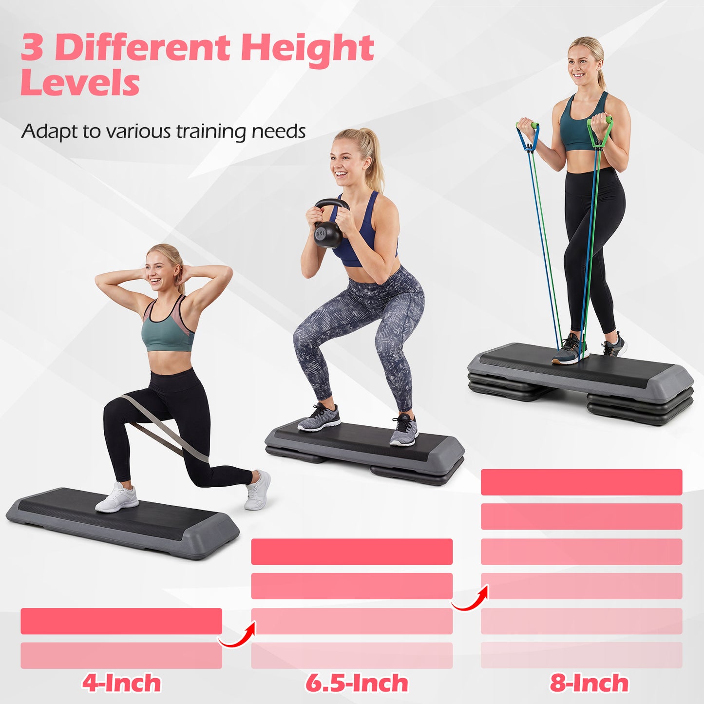 Costway Aerobic Stepper Fitness Stepper met 4 Steunblokken Antislip Gestructureerd Oppervlak Stepboard van PE