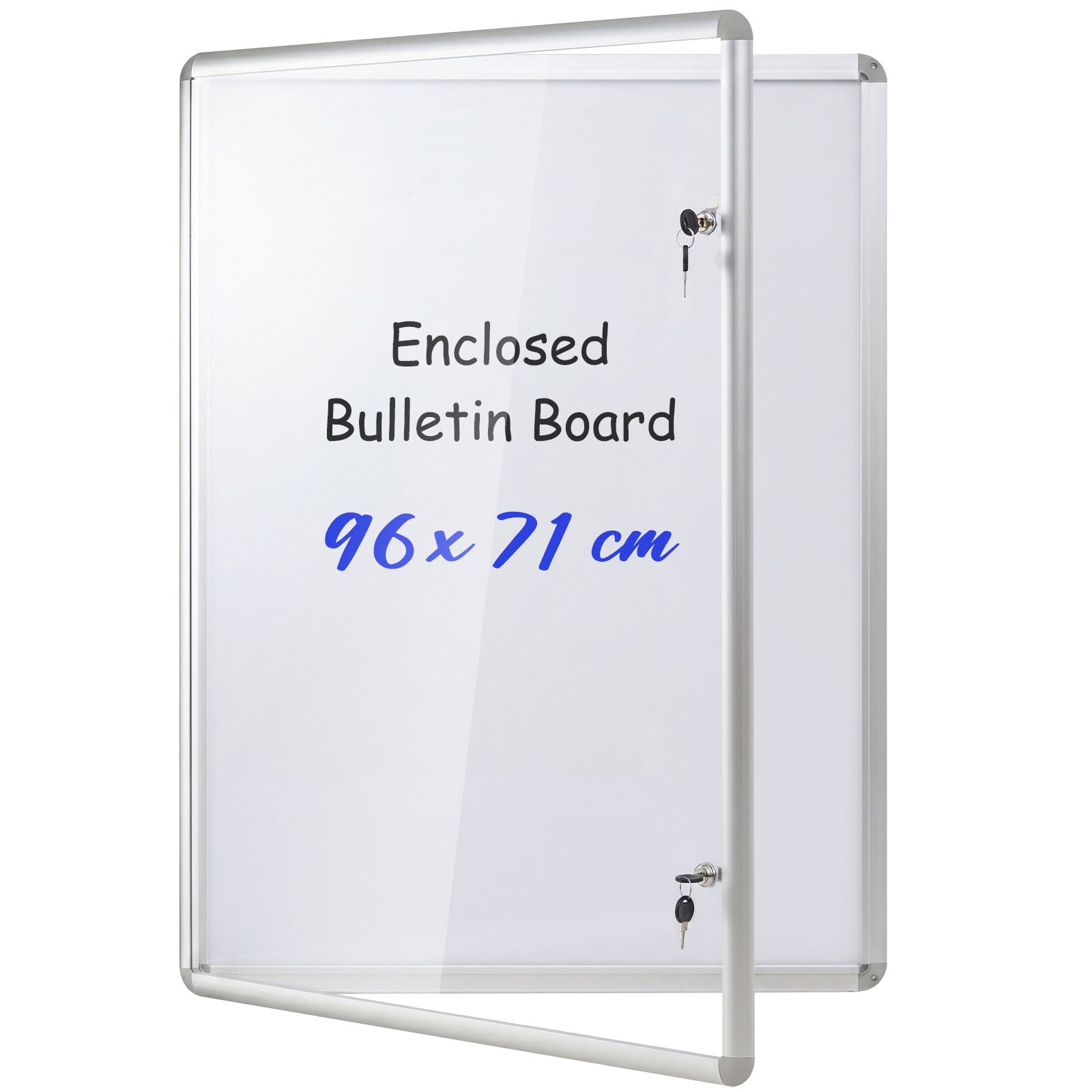 Costway Afsluitbare Vitrine Informatiebord met Magnetische en Beschrijfbare Achterwand Prikbord voor Wandmontage Zilver 71 x 96cm