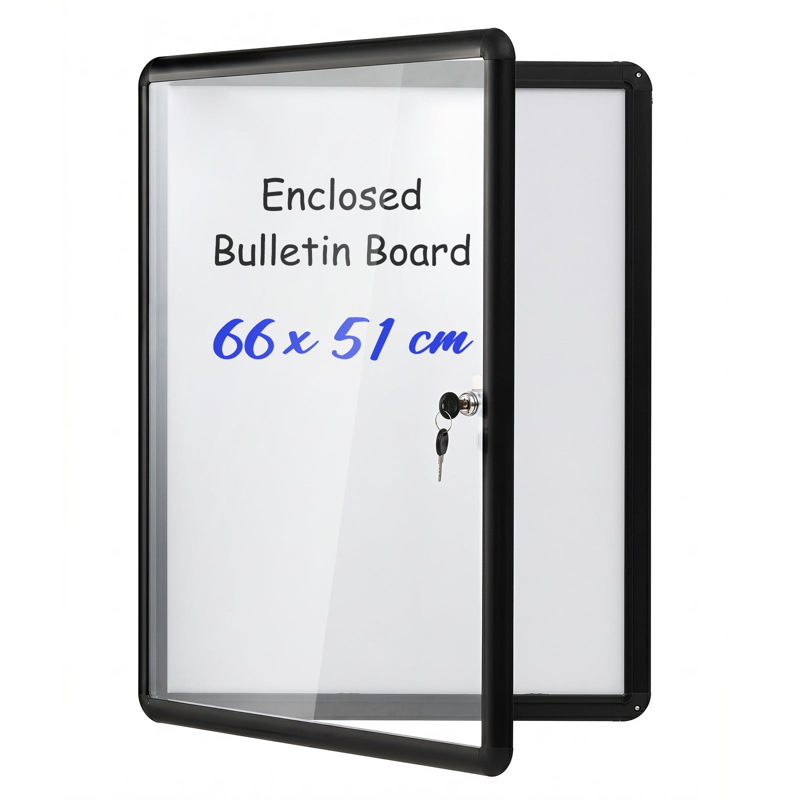 Costway Afsluitbare Vitrine Informatiebord met Magnetische en Beschrijfbare Achterwand Prikbord voor Wandmontage Zwart 50,8 x 66cm