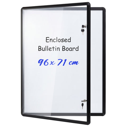 Costway Afsluitbare Vitrine Informatiebord met Magnetische en Beschrijfbare Achterwand Prikbord voor Wandmontage Zwart 71 x 96cm