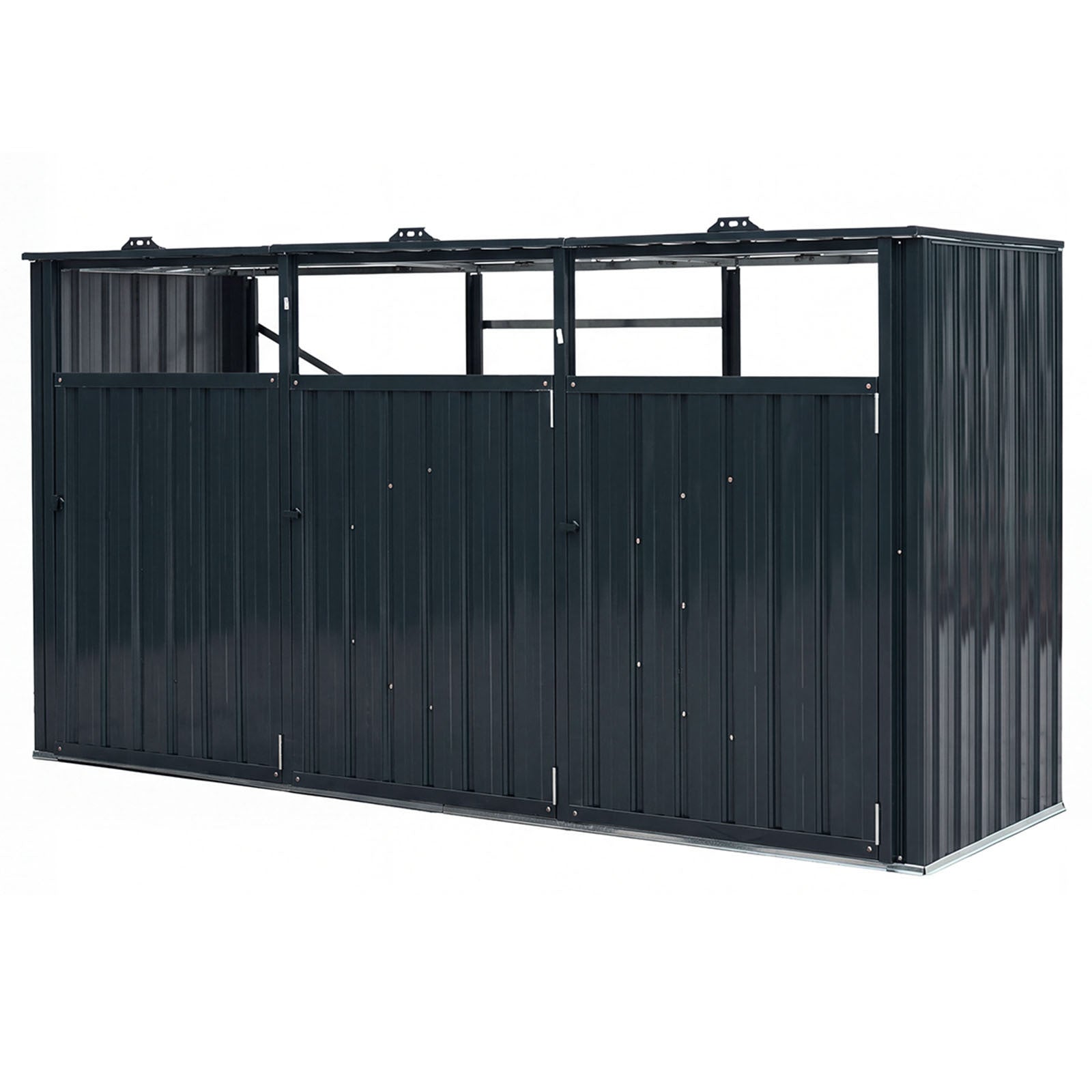 Costway Afvalcontainerbox voor 3 Containers Afdekking voor 3 Containers van Verzinkt Staal Grijs