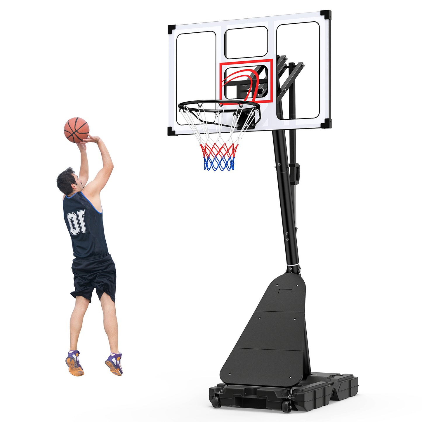 Costway Basketbalring met Wielen 150-305 cm in Hoogte Verstelbare Basketbalstandaard Basketbalsysteem