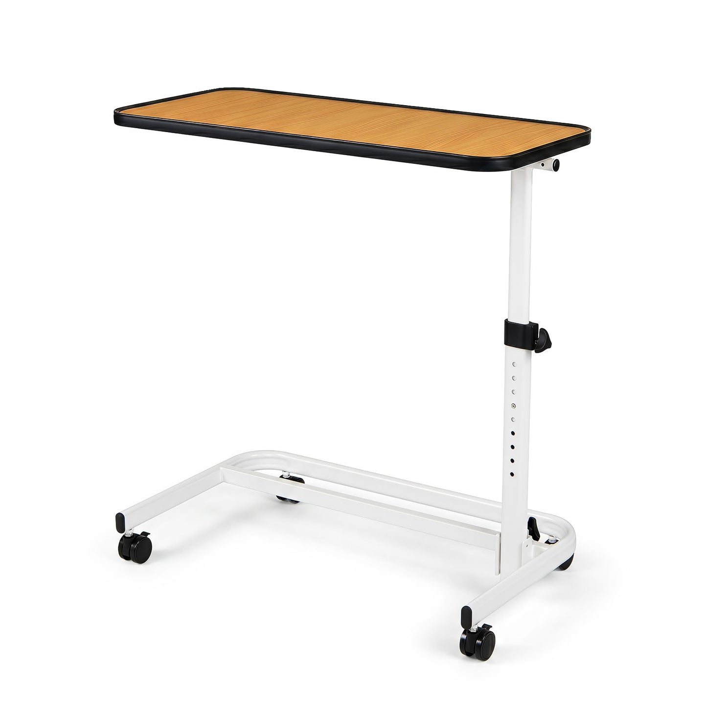 Costway Bedtafel op Wieltjes Verrijdbaar Bijzettafeltje in C-vorm in Hoogte Verstelbaar van 73 tot 93 cm Kantelbaar Tafelblad Naturel