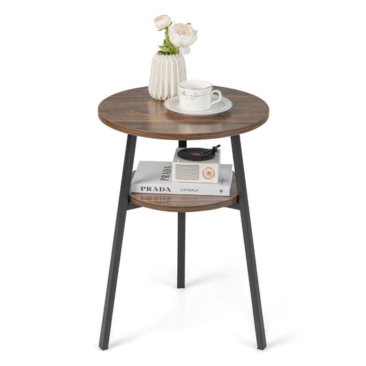 Costway Bijzettafel met 2 Niveaus Rond Nachtkastje met Metalen Frame Salontafel 39 x 39 x 55 cm (Vintage)