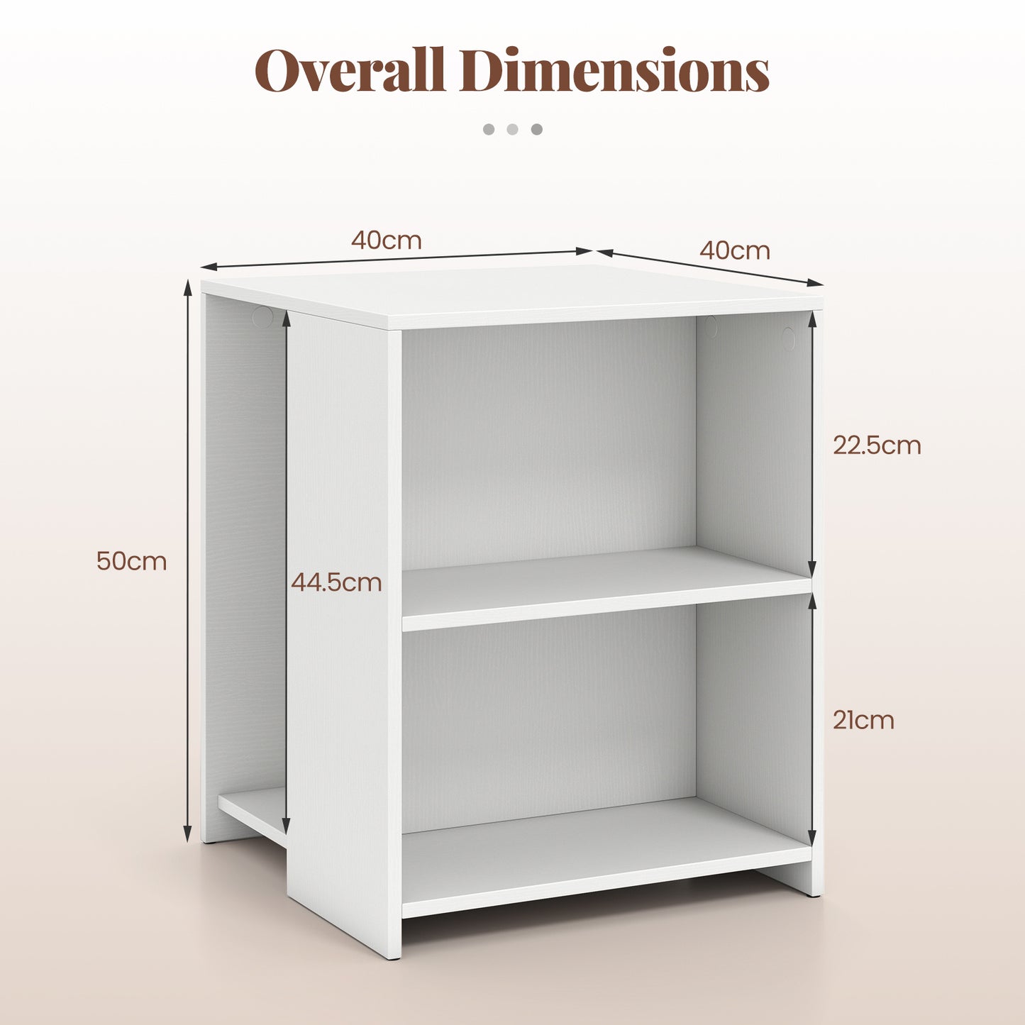 Costway Bijzettafel van Hout Vierkante Salontafel met 3 Open Opbergvakken Multifunctionele Woonkamer Tafel Wit