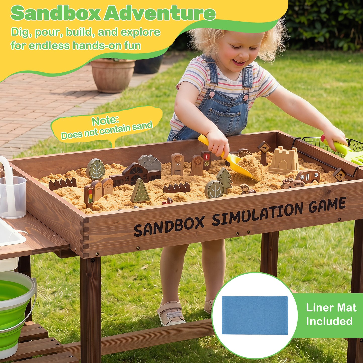 Costway Buitenspeelkeuken voor Kinderen Zandbak met Waterpomp Emmer Accessoires & Zandscheppen Waterspeeltafel