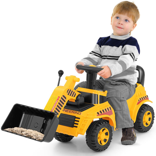 Costway Bulldozer Graafmachine met Verstelbare Bak Motorgeluid en Anti-Kantelblok Bouwvoertuig voor Kinderen van 19 tot 36 Maanden