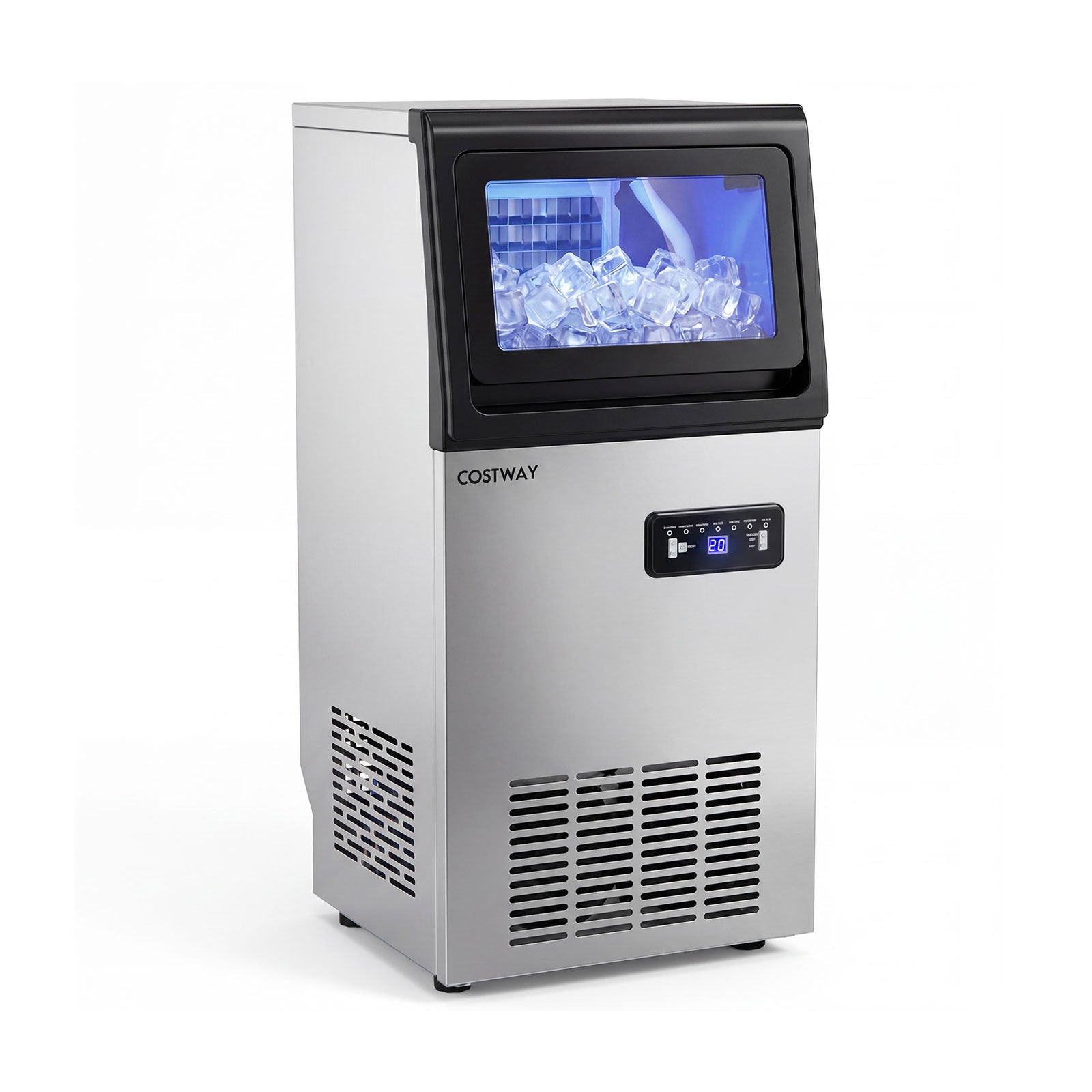 Costway Commerciële Ijsblokjesmachine 50 kg 24 uur met 11 kg Ijsopslagcapaciteit van Roestvrij Staal met Timer en Zelfreiniging voor Huisbar Bar en Café