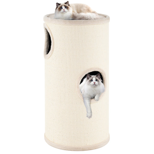 Costway Condo voor Katten met 4 Verdiepingen Multi-level Kattenhuis met Sisal Krabmat Zacht Bed Beige