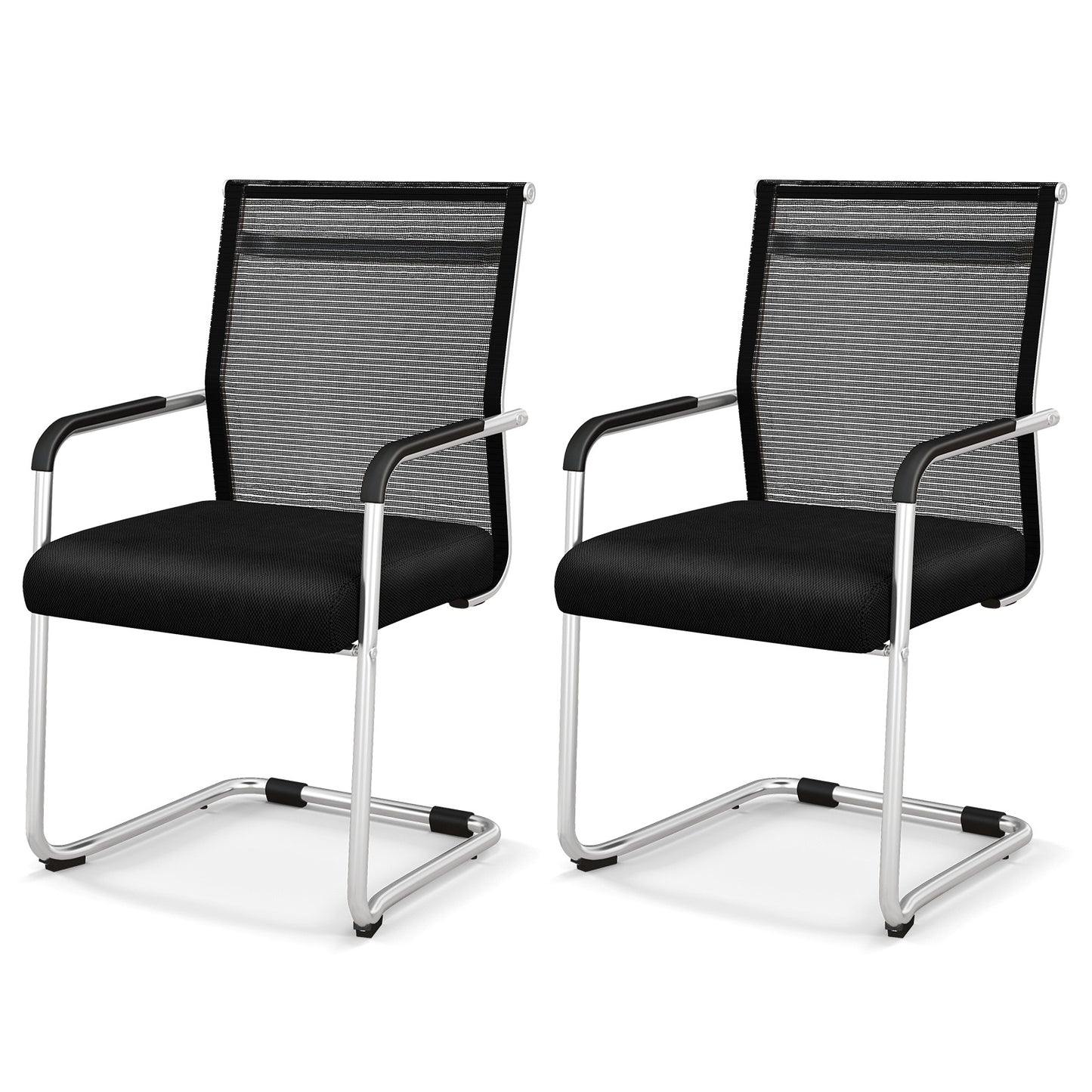 Costway Conferentiestoelen set van 2 Stapelbaar Cantilever Stoelen Schommelstoelen Bureaustoelen voor Kantoor Vergaderruimte Werkkamer Zwart
