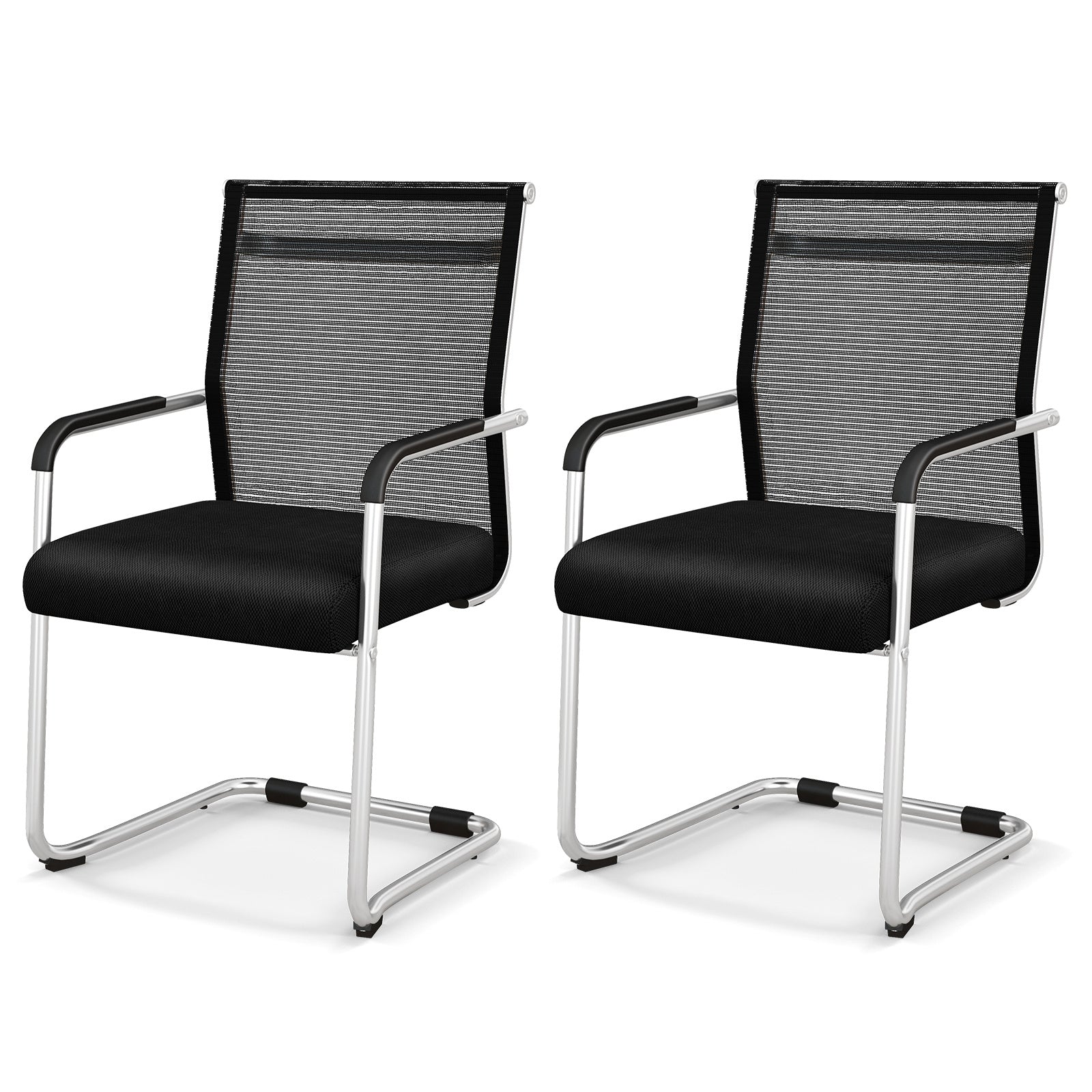 Costway Conferentiestoelen set van 2 Stapelbaar Cantilever Stoelen Schommelstoelen Bureaustoelen voor Kantoor Vergaderruimte Werkkamer Zwart