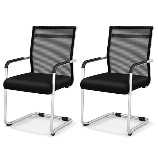 Costway Conferentiestoelen set van 2 Stapelbaar Cantilever Stoelen Schommelstoelen Bureaustoelen voor Kantoor Vergaderruimte Werkkamer Zwart