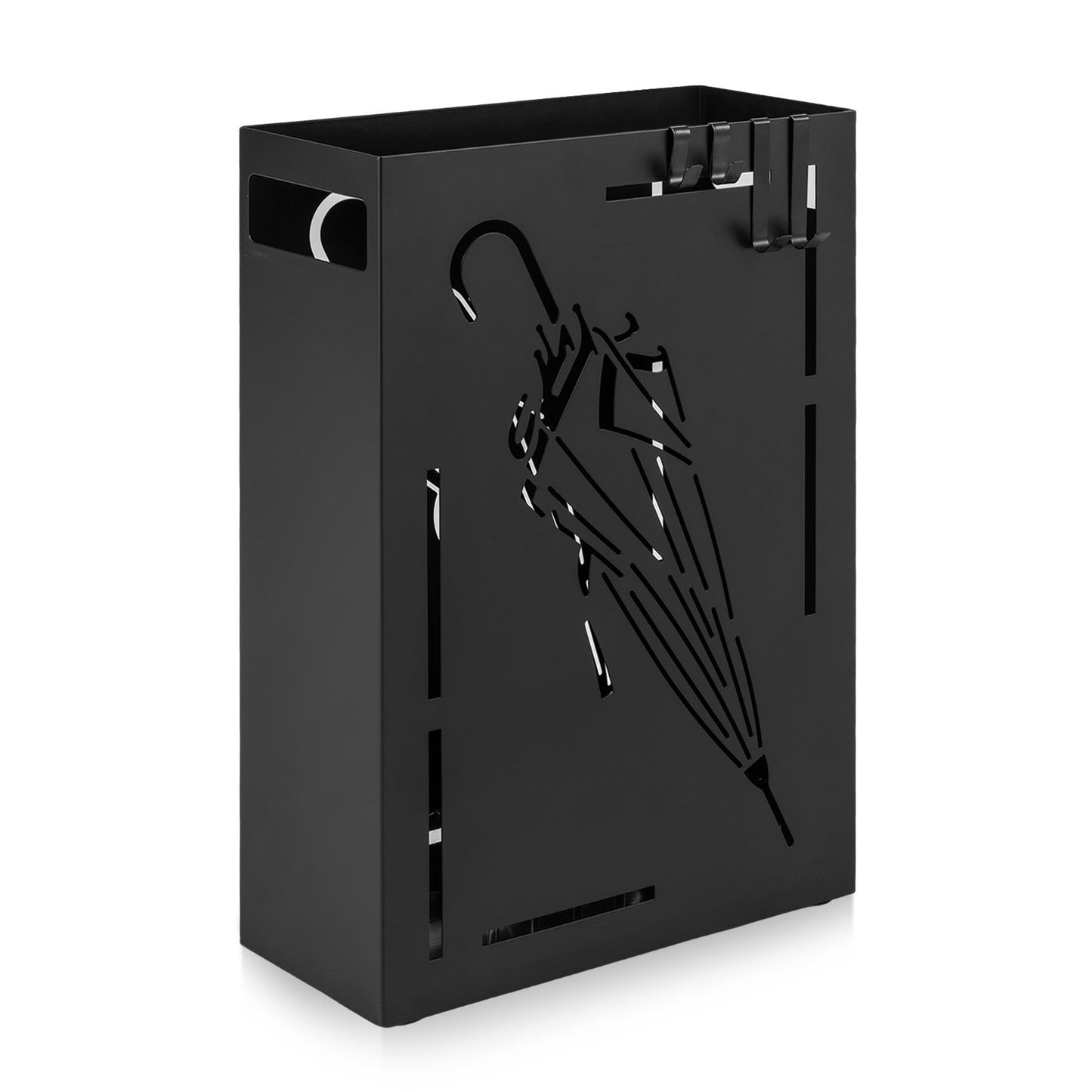 Costway Design Parapluhouder van Metaal met Opengewerkt Patroon Rechthoekige Parapluhouder met Uitneembare Waterbak en 4 Ophanghaken