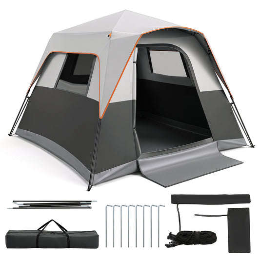 Costway Draagbare Campingtent voor 6 Personen met Regenbescherming Grijs