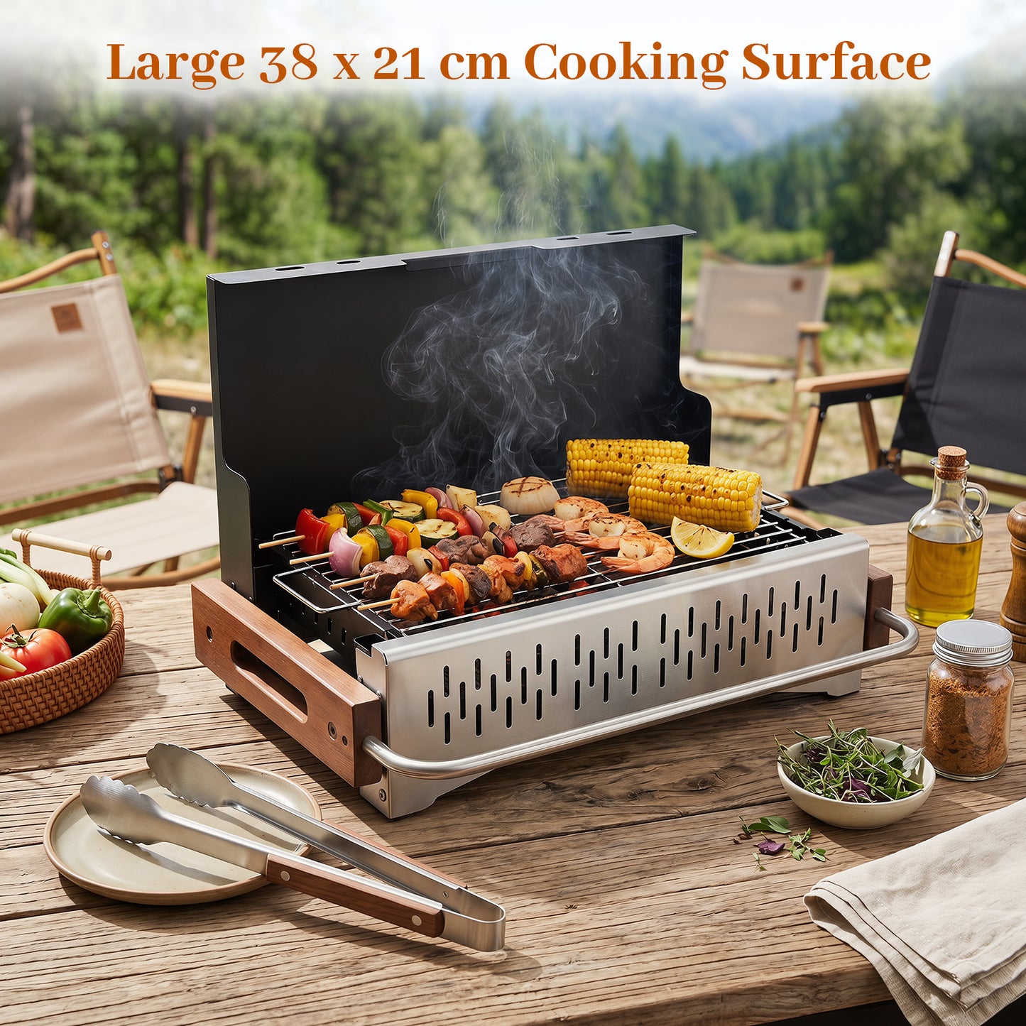 Costway Draagbare Houtskoolbarbecue voor Buiten met Opvouwbaar Rooster 50,5 x 33,5 x 33,5 cm