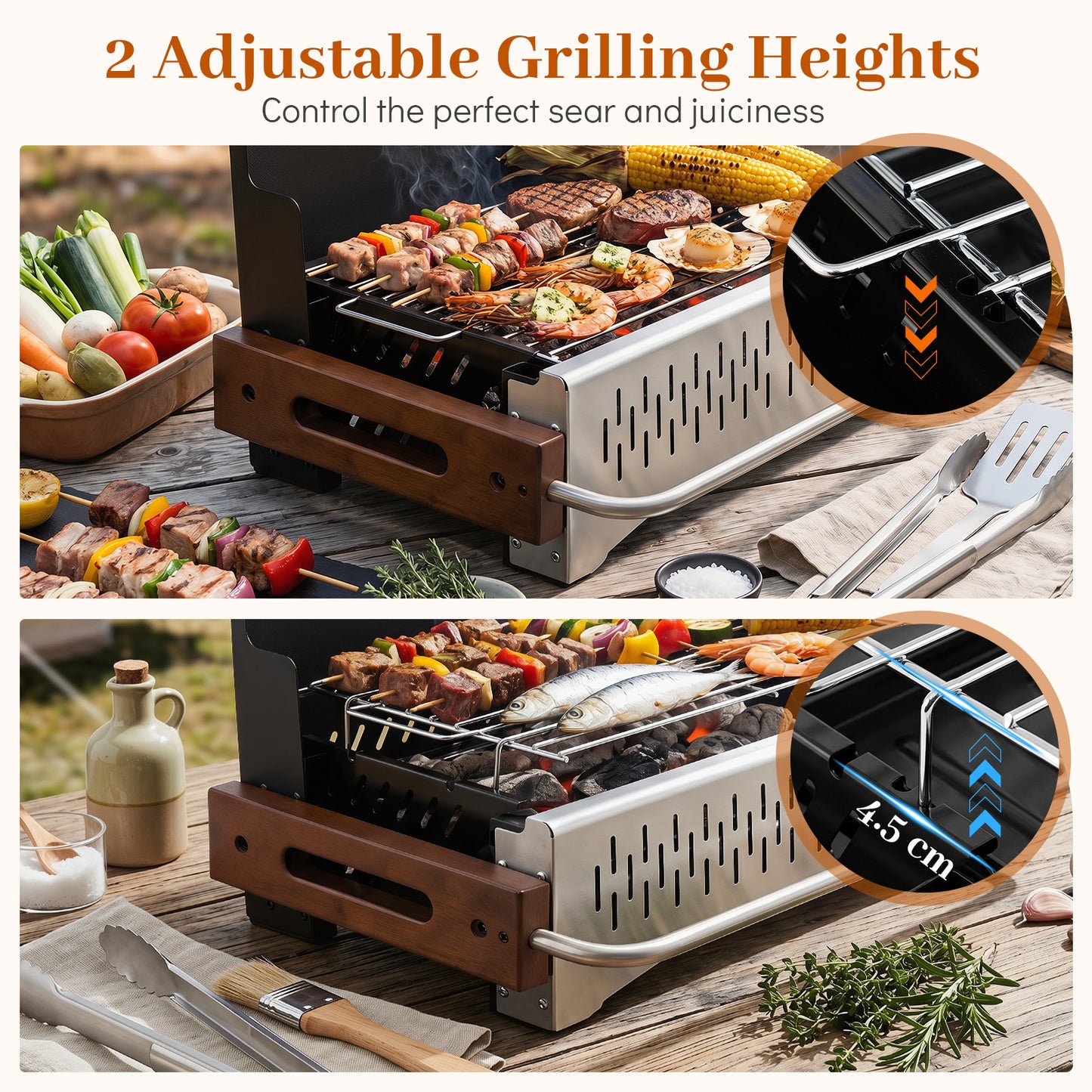 Costway Draagbare Houtskoolbarbecue voor Buiten met Opvouwbaar Rooster 50,5 x 33,5 x 33,5 cm