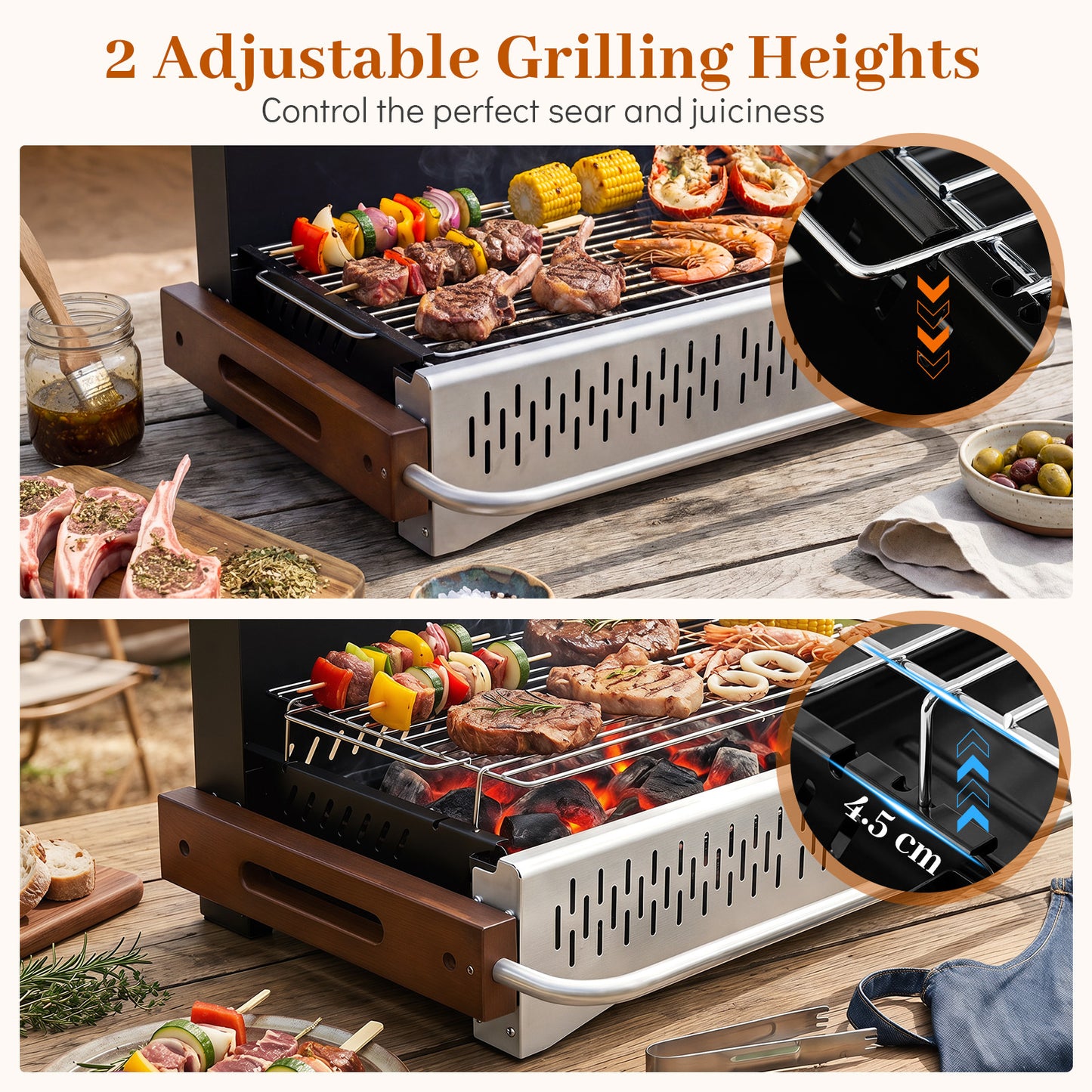 Costway Draagbare Houtskoolbarbecue voor Buiten met Opvouwbaar Rooster 62 x 43,5 x 41,5 cm
