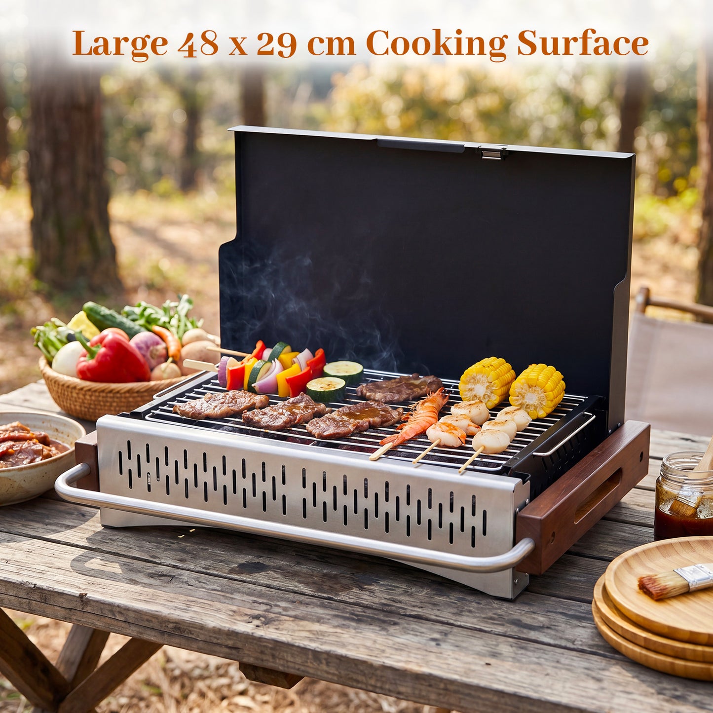 Costway Draagbare Houtskoolbarbecue voor Buiten met Opvouwbaar Rooster 62 x 43,5 x 41,5 cm