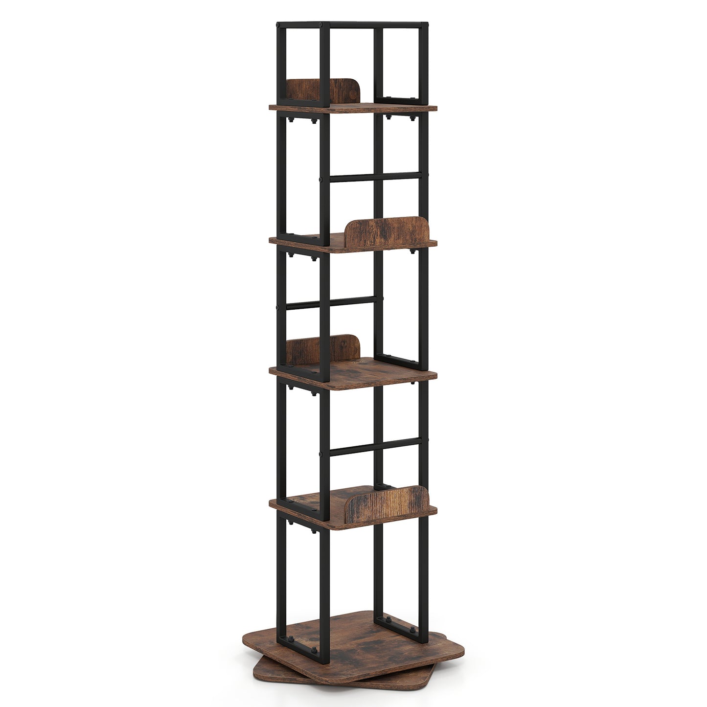 Costway Draaibare Boekenkast Boekenrek met 5 Planken Open Rekken met Zijranden en Valbeveiliging 40 x 40 x 148,5 cm