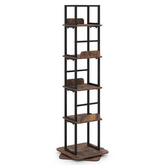 Costway Draaibare Boekenkast Boekenrek met 5 Planken Open Rekken met Zijranden en Valbeveiliging 40 x 40 x 148,5 cm