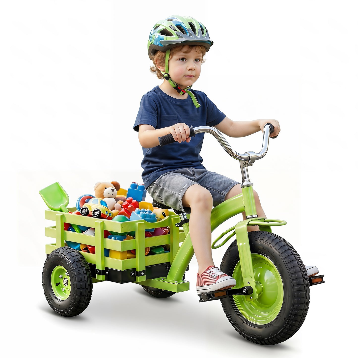 Costway Driewieler Kinderfiets met Verstelbare Zitting en Stuur Loopfiets met Schokabsorberende Rubberen Banden en Pedalen Kinderdriwiel Groen