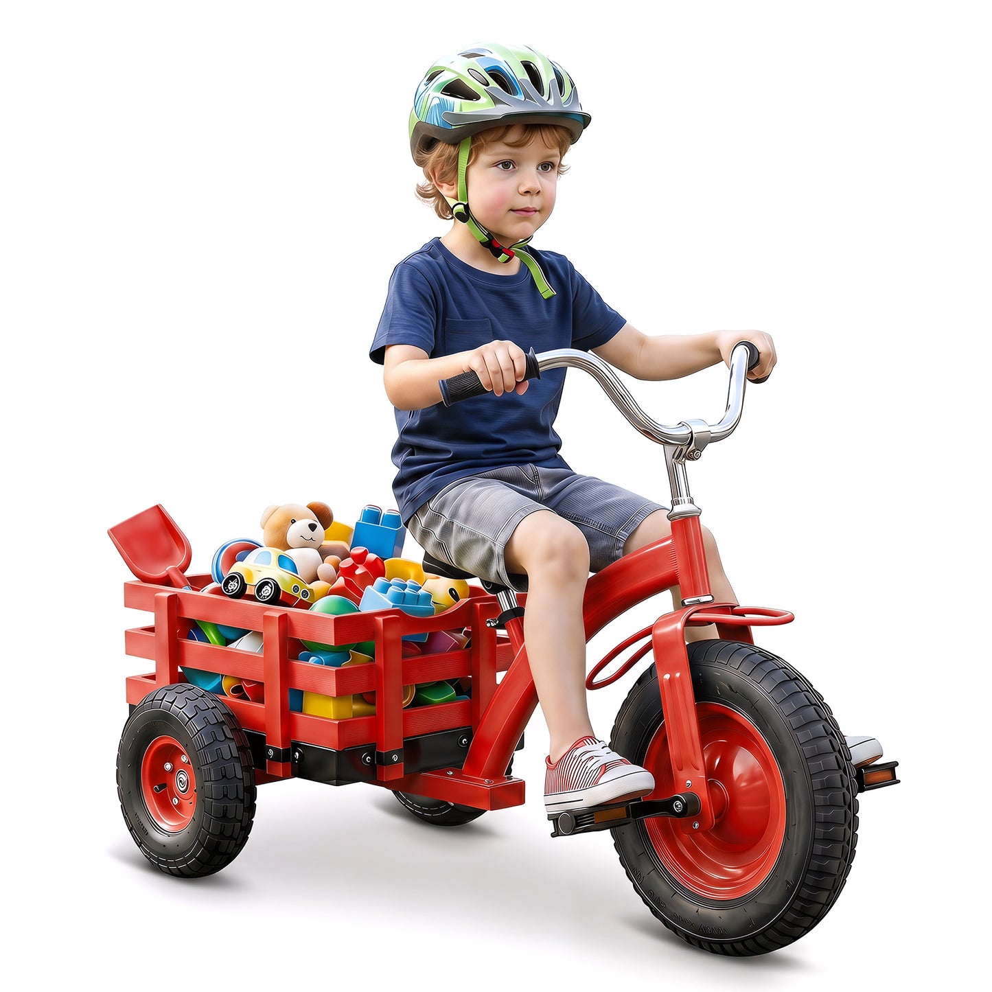 Costway Driewieler Kinderfiets met Verstelbare Zitting en Stuur Loopfiets met Schokabsorberende Rubberen Banden en Pedalen Kinderdriwiel Rood