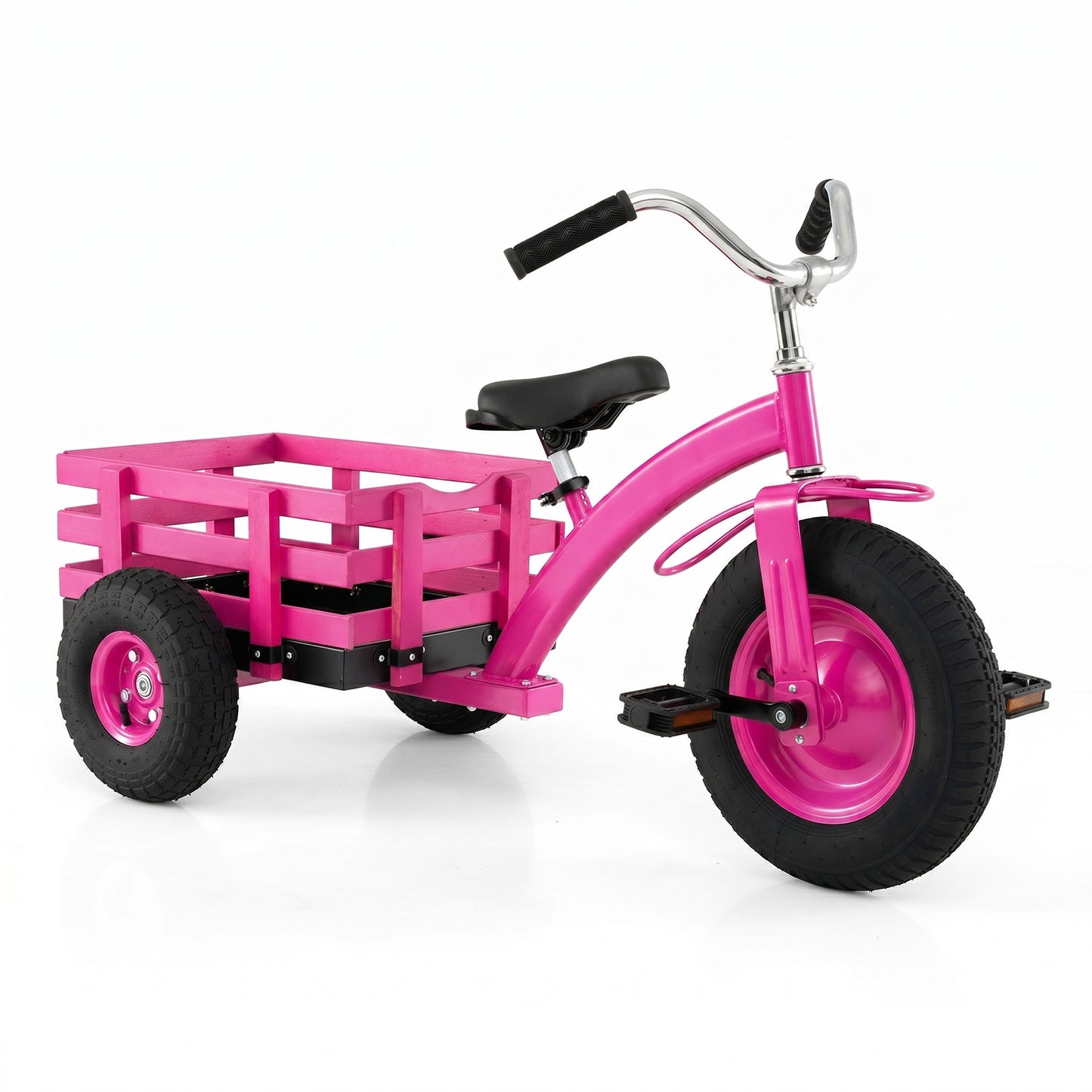 Costway Driewieler Kinderfiets met Verstelbare Zitting en Stuur Loopfiets met Schokabsorberende Rubberen Banden en Pedalen Kinderdriwiel Roze