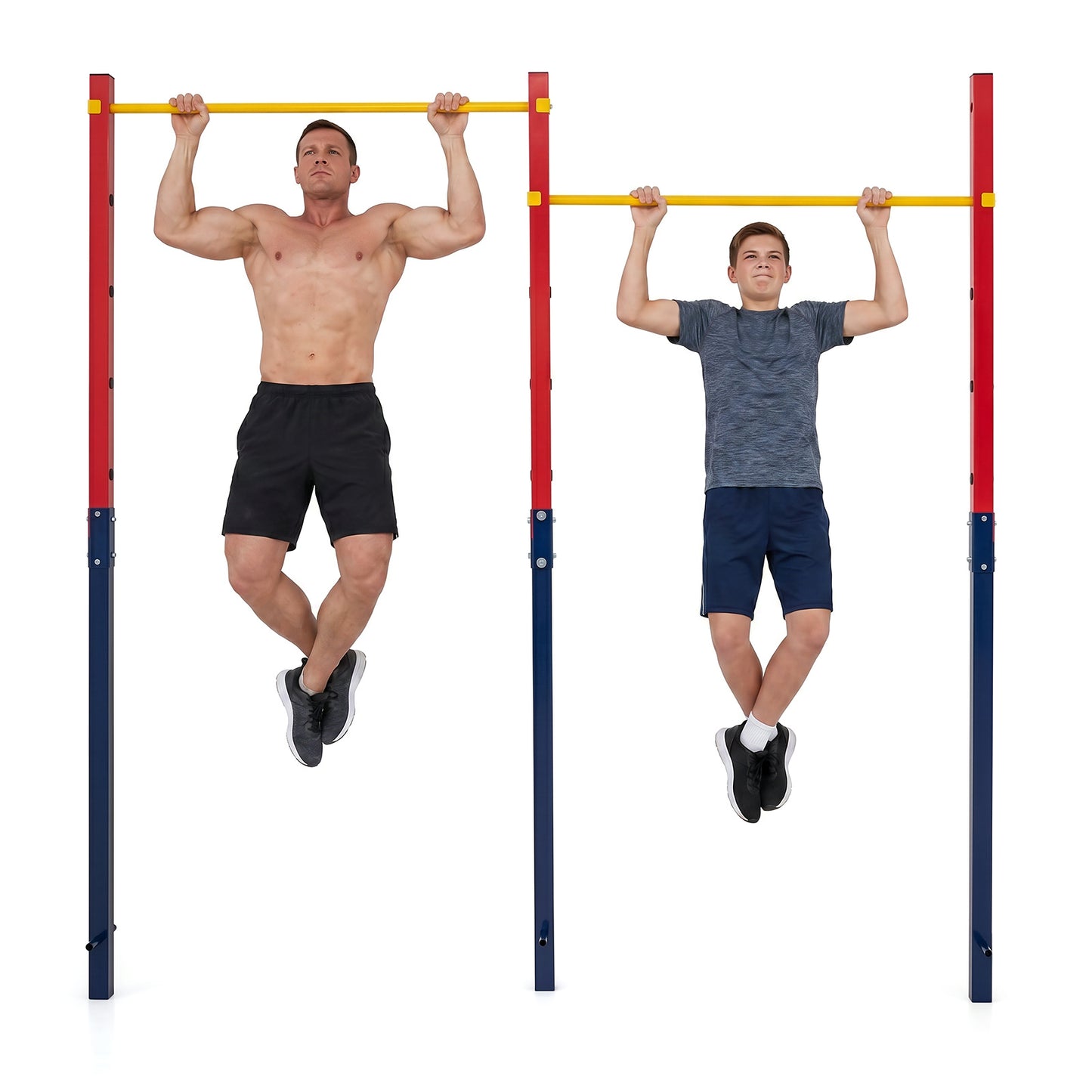Costway Dubbele Optrekstang in Hoogte Verstelbare Rekstang 80-172 cm Dipstation van Verzinkt Staal tot 220 kg Rood