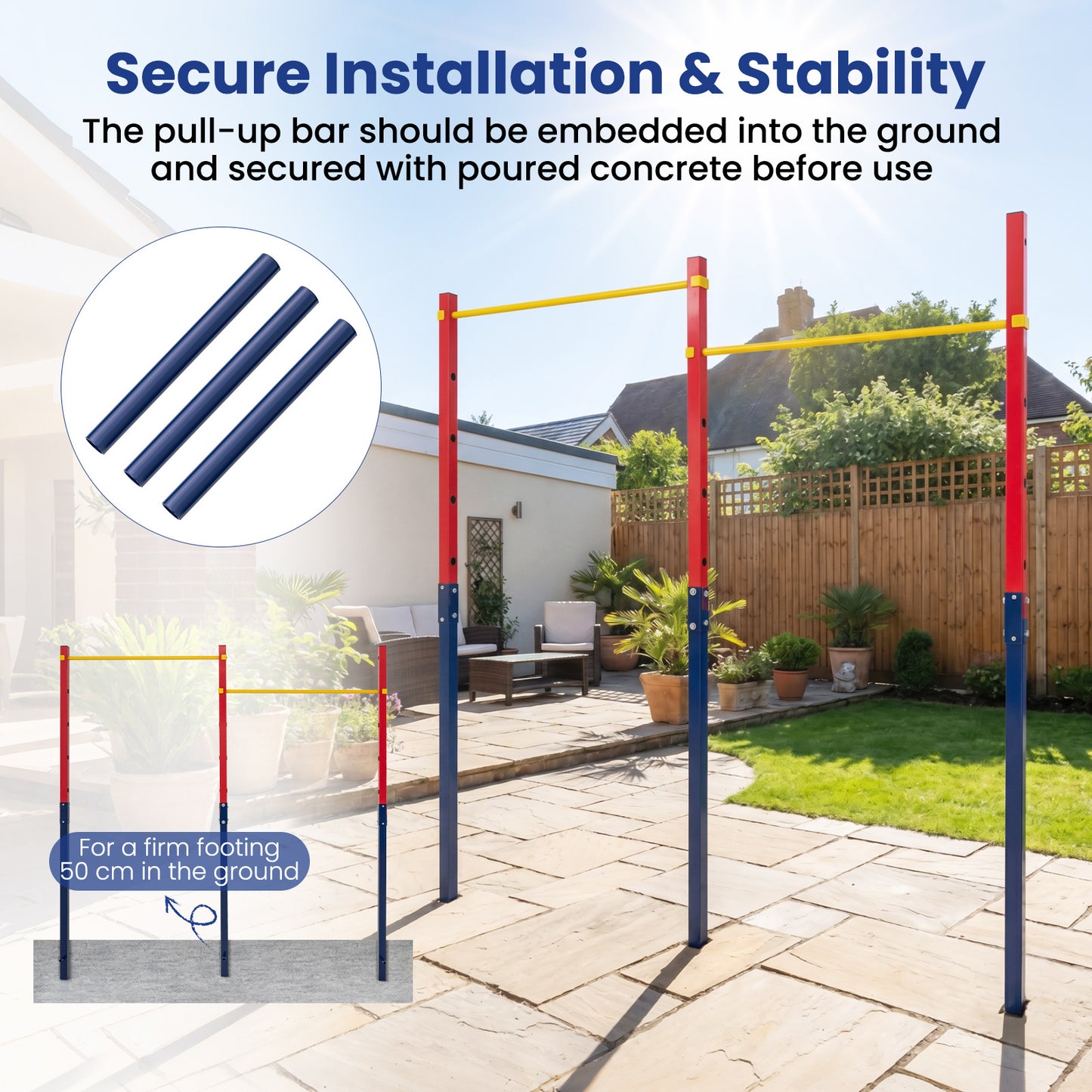 Costway Dubbele Optrekstang in Hoogte Verstelbare Rekstang 80-172 cm Dipstation van Verzinkt Staal tot 220 kg Rood
