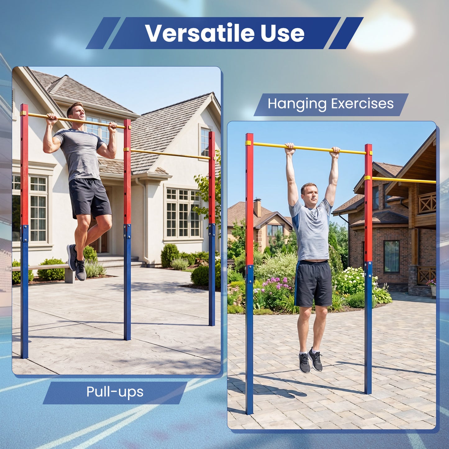 Costway Dubbele Optrekstang in Hoogte Verstelbare Rekstang 80-172 cm Dipstation van Verzinkt Staal tot 220 kg Rood