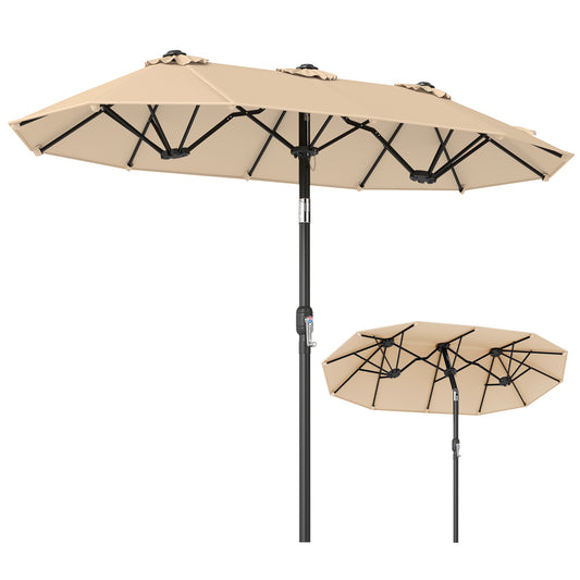 Costway Dubbele Parasol 300 x 160 cm Rechthoekige Parasol met Slinger en 12 Baleinen Beige